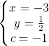 \left\{\begin{matrix} x=-3 & & \\ y=\frac{1}{2} & & \\ c=-1 & & \end{matrix}\right.